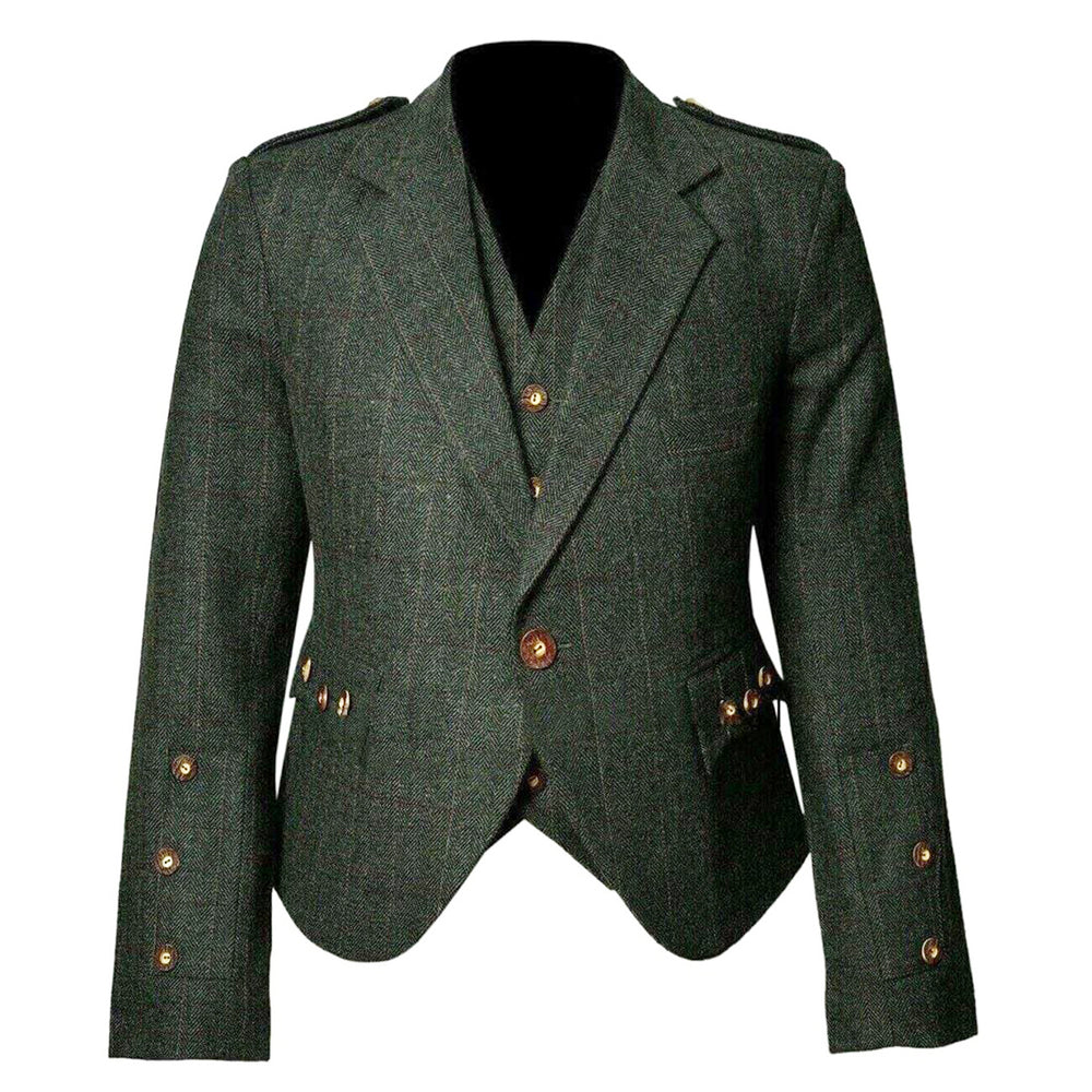 Scottish Hunter Green Tweed Argyle Jacket with Vest