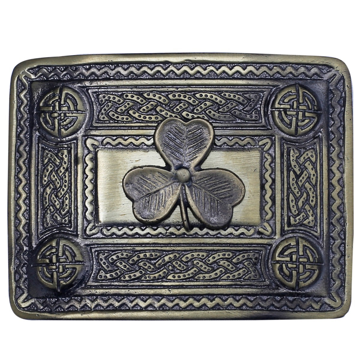 Scottish Kilt Belt Buckle with Shamrock Badge