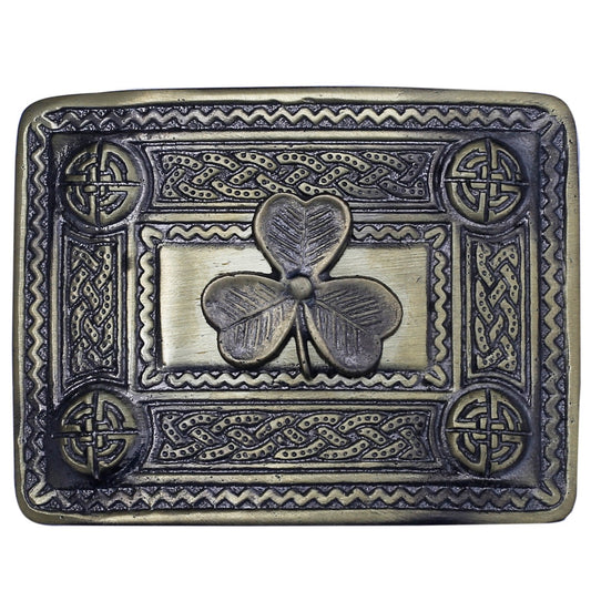 Scottish Kilt Belt Buckle with Shamrock Badge