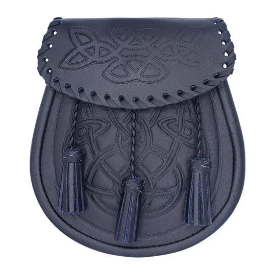 Scottish Kilt Black Leather Sporran with Celtic Embossed Pattern