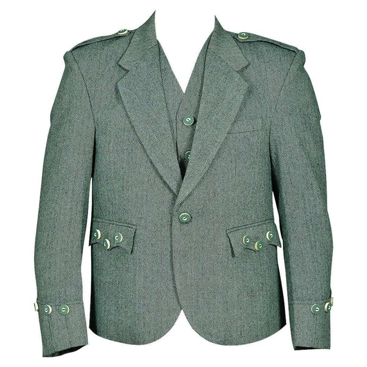 Scottish Lovat Green Tweed Argyle Kilt Jacket With Vest