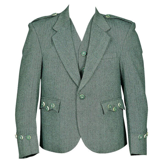Scottish Lovat Green Tweed Argyle Kilt Jacket With Vest