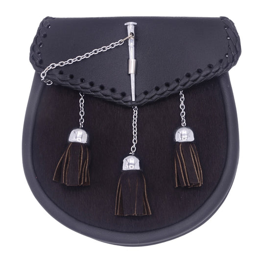 Semi Dress Black Leather Sporran with Chrome Pin Lock