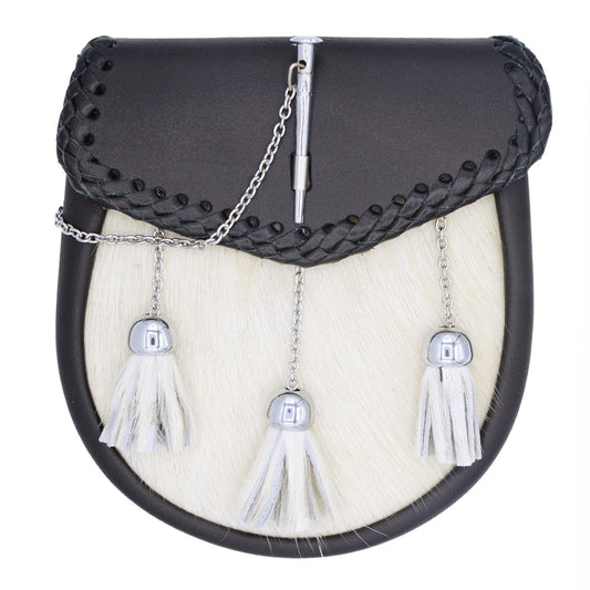 Semi Dress White Leather Chrome Pin Sporran
