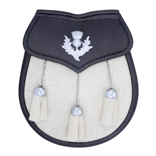 Semi Dress White Leather Sporran with Thistle Badge