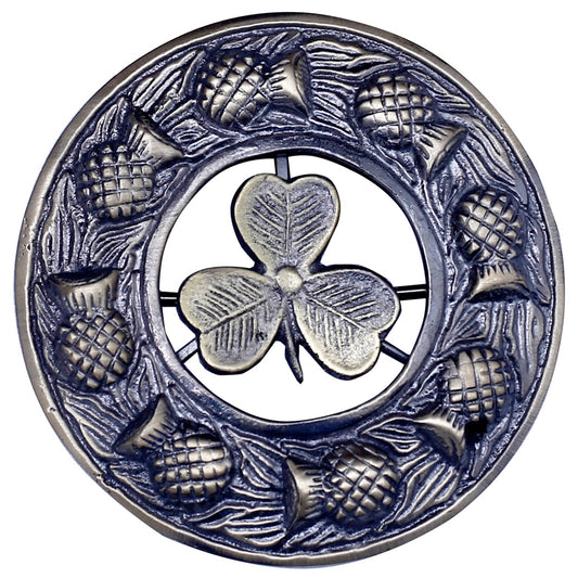Shamrock Badge Antique Kilt Fly Plaid Brooch
