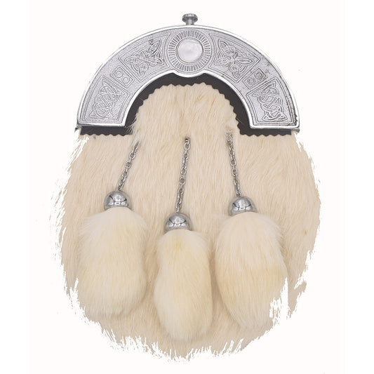 Silver Cantle Rabbit Fur Sporran with Three Tassels