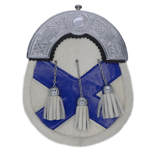 Silver Chrome Scottish Flag Leather sporran Front