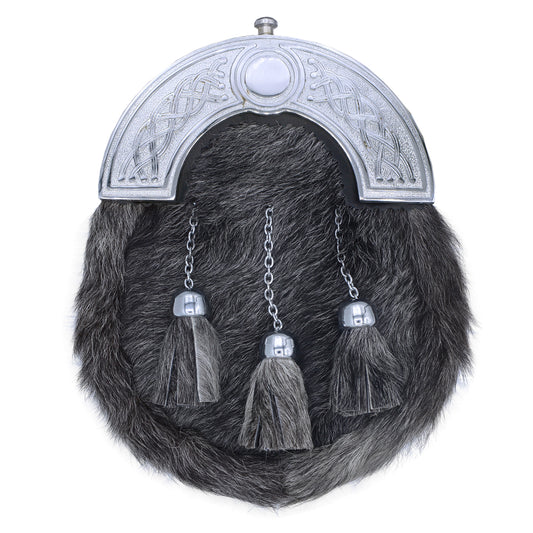 Silver Cantle Black Grey Seal Skin Leather Sporran