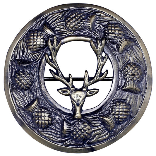 Stag Head Badge Antique Kilt Fly Plaid Brooch