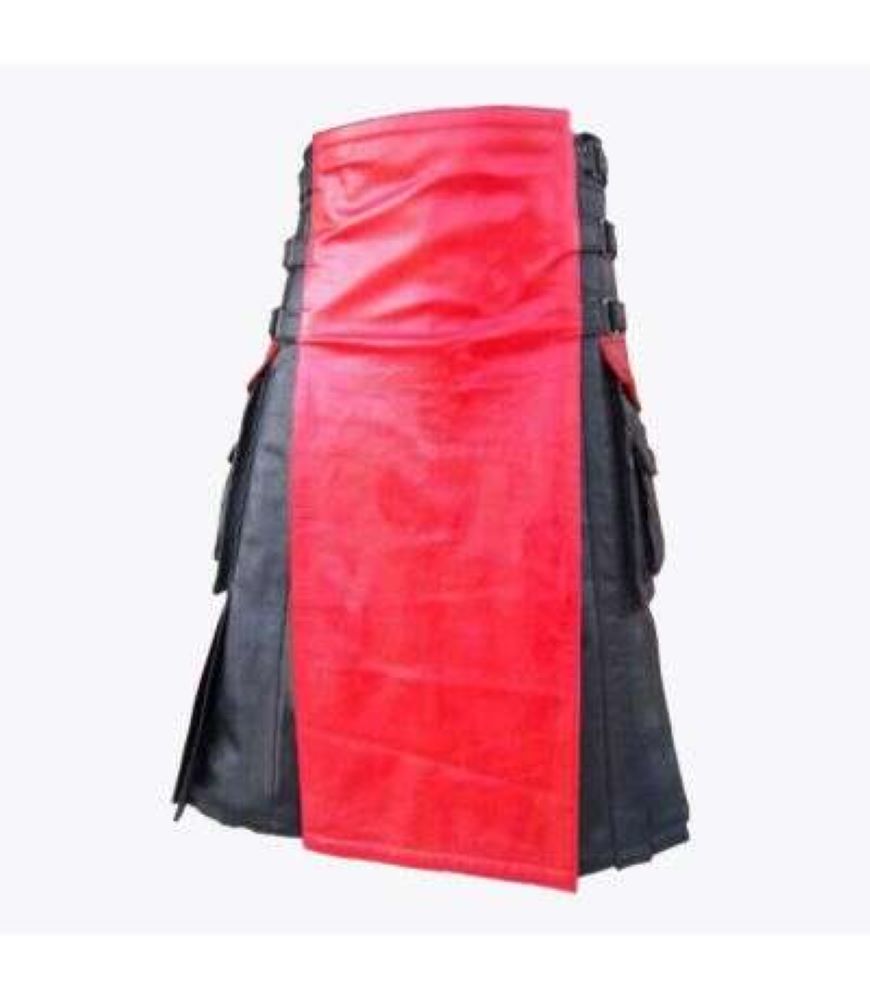 Stylish Black and Red Leather Kilt
