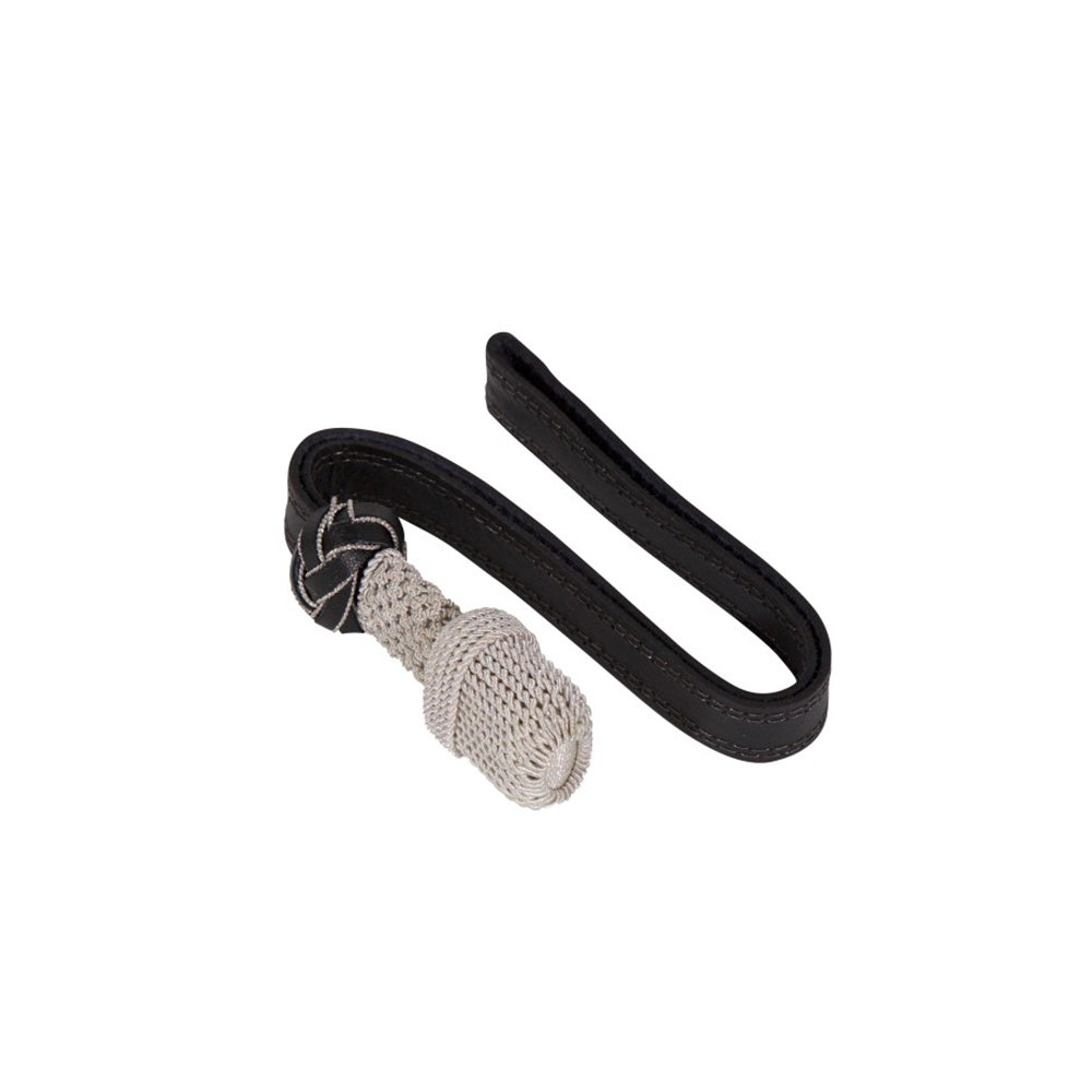 Sword knot, silver with black leather strap