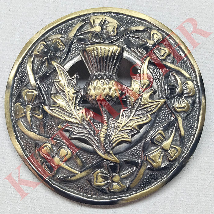 Antique Thistle Design Kilt Fly Plaid Brooch