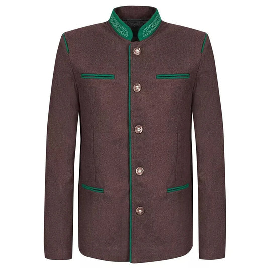 Traditional Bavarian Brown Loden Wool Jacket - Austrian Tyrol Blazer