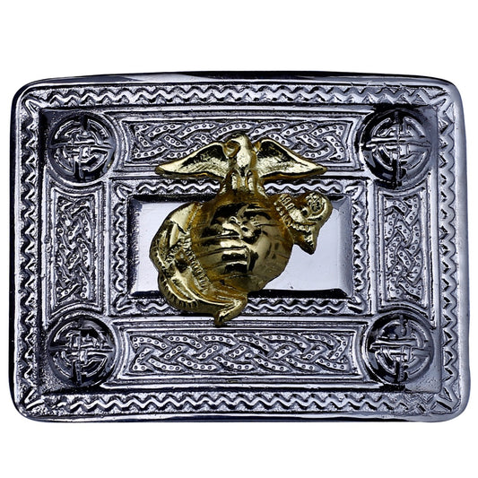 US Marine Kilt Belt Buckle Chrome with Golden Badge