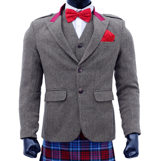 Vintage Brown Tweed Argyle Jacket with Vest Photo