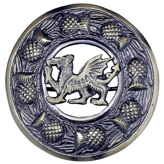 Welsh Dragon Badge Antique Kilt Fly Plaid Brooch