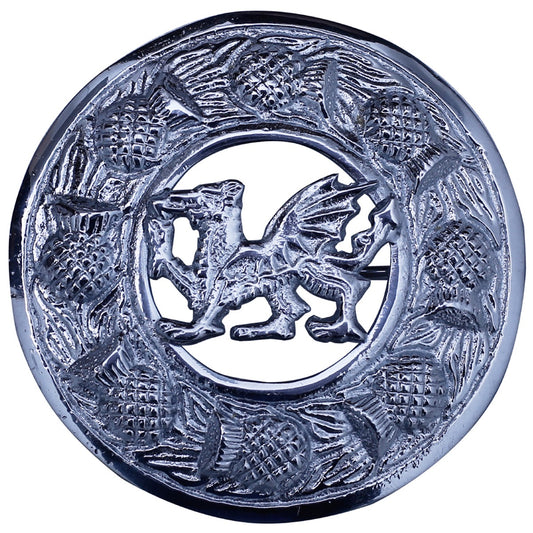 Welsh Dragon Kilt Fly Plaid Brooch Front