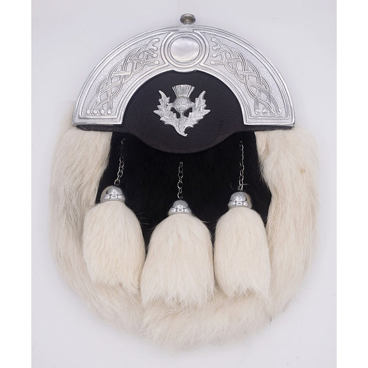 White and Black Rabbit Fur Sporran with Silver Cantle