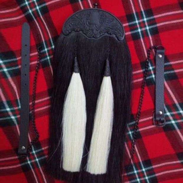 White Tassels Black Horse Hair Sporran