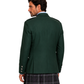 Man wearing green Argyll Jacket with grey and black plaid kilt against white background