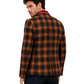 Man wearing a plaid jacket with a red accents on a white background