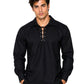 Man wearing a black long-sleeve shirt with lace-up details on a white background