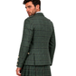 A man wearing a dark green plaid blazer and matching kilt, shown from a three-quarters back view against a plain white background.
