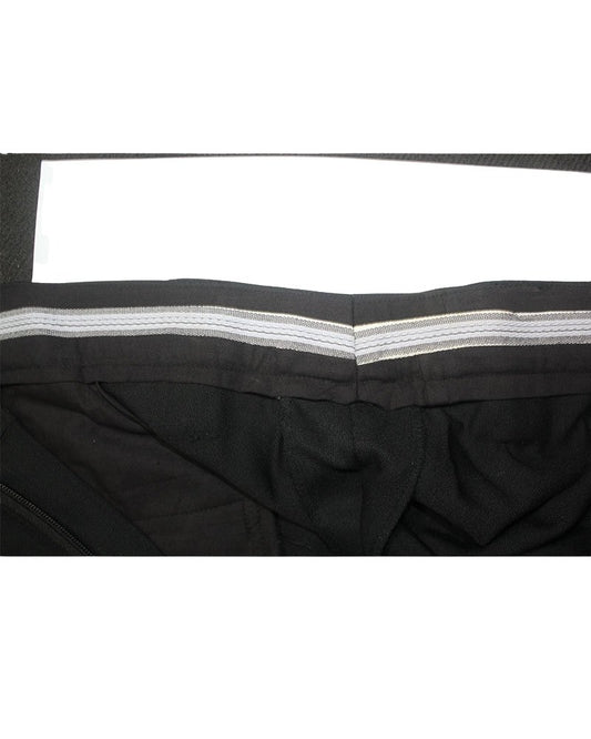 Close-up of black fabric with white and gray stripes on a white background