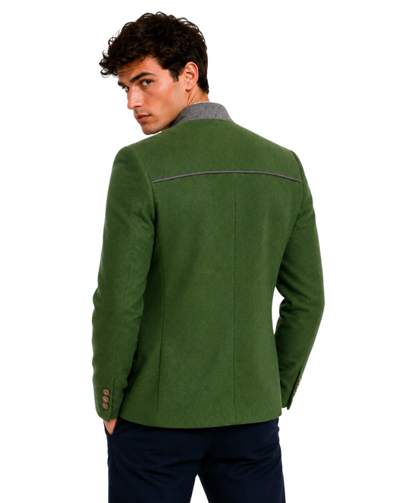 Man wearing a green jacket on a white background