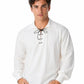 Man wearing a white long-sleeve shirt with lace-up front design on a white background