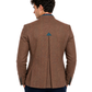 Brown blazer with a blue triangle detail on a white background