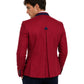 A man wearing red blazer with dark blue accents n white background
