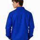 Man wearing a blue shirt on a white background