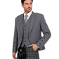 Man wearing a gray Highland outfit with a kilt on a white background