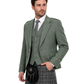 Man wearing a traditional Scottish kilt outfit with a jacket, waistcoat, and tartan skirt on a white background.