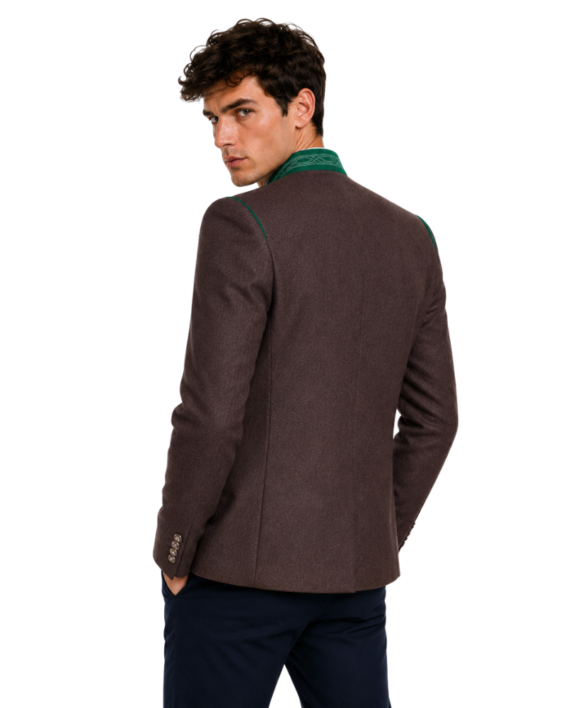 Man wearing a brown jacket on a white background