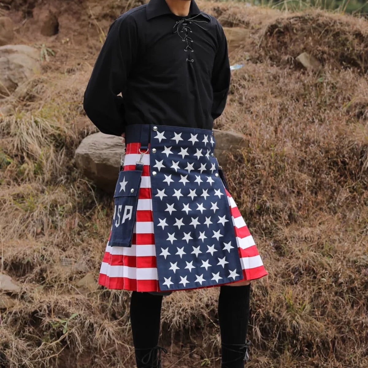 American Flag Utility Kilt for Men Right