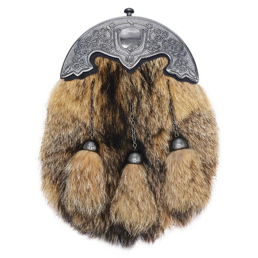 Antique Finish Shamrock  Cantle Fox Fur Sporran