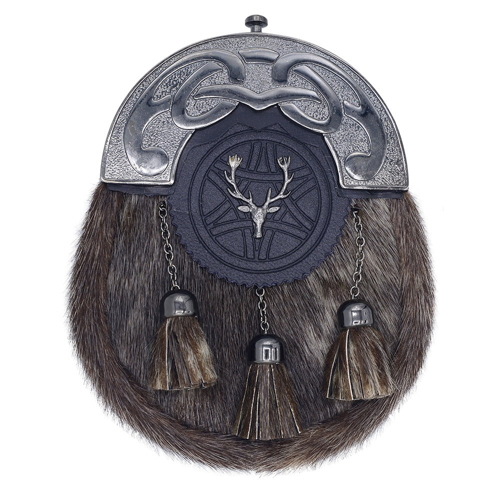 Antique Scottish Seal Skin Sporran with Stag Head Cantle