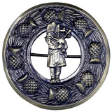 Bagpiper Man Badge Antique Kilt Fly Plaid Brooch