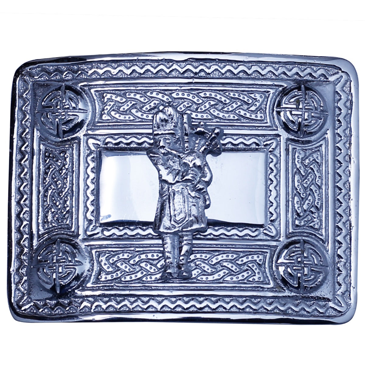 Bagpiper Man Badge Chrome Kilt Belt Buckle 