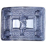 Bagpiper Man Badge Chrome Kilt Belt Buckle 