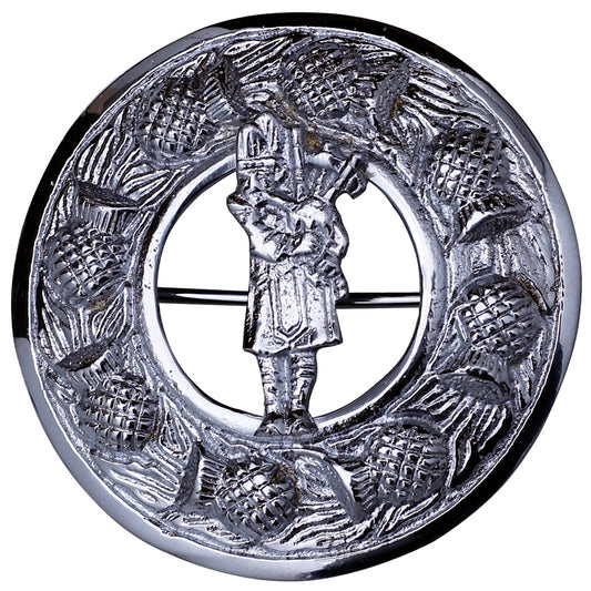 Bagpiper Man Badge Kilt Fly Plaid Brooch Front