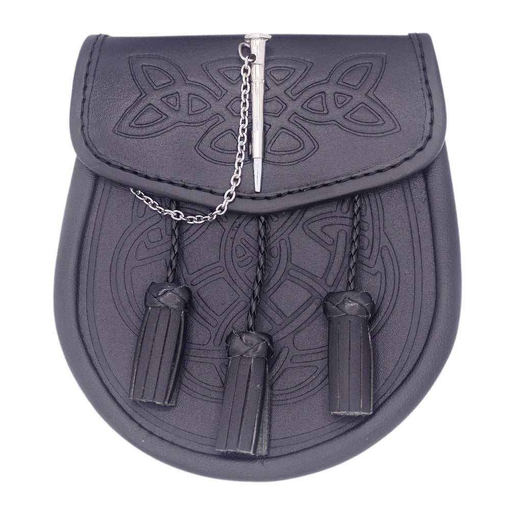 Black 3 Tassels Leather Sporran Front