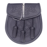 Black 3 Tassels Leather Sporran Front