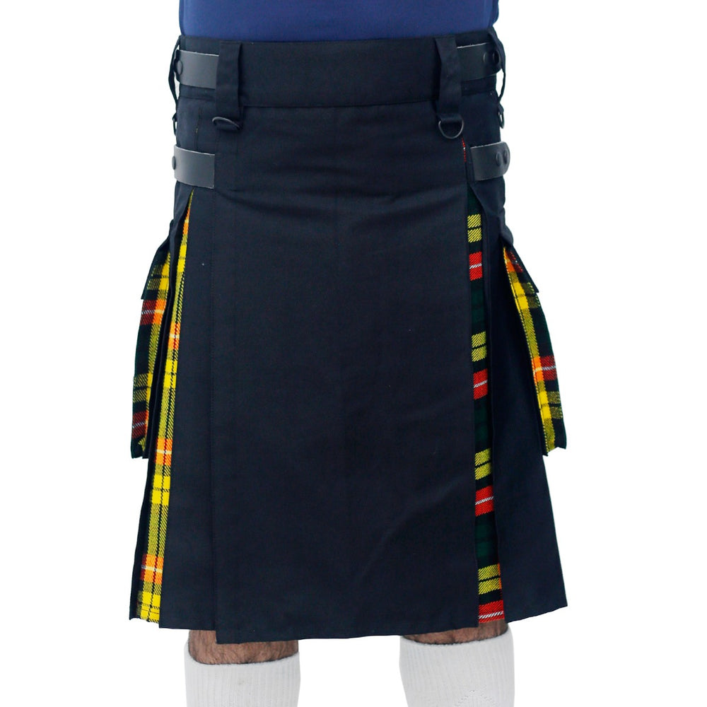 Black and Buchanan Tartan Hybrid Kilt Front