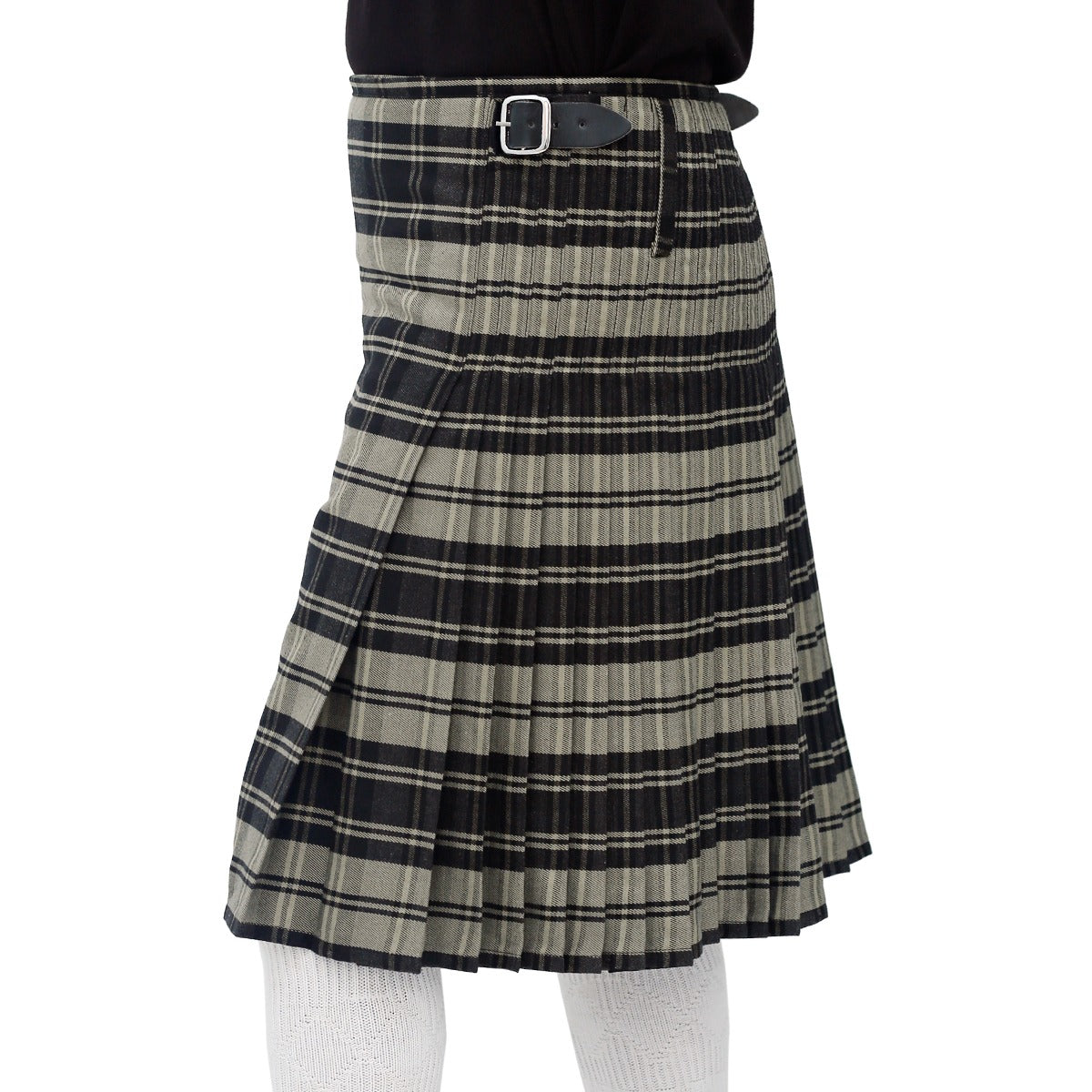 Black and Grey Poly Viscose Kilt Left