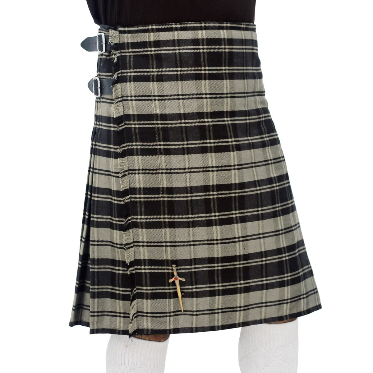 Black and Grey Poly Viscose Kilt Right