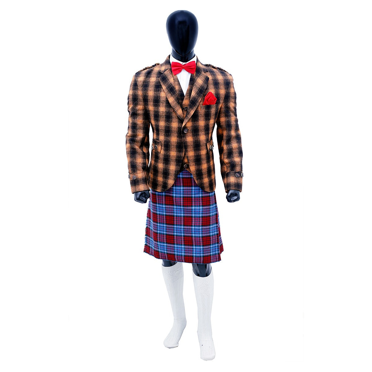 Black and Orange Tweed Argyle Jacket with Vest Complete